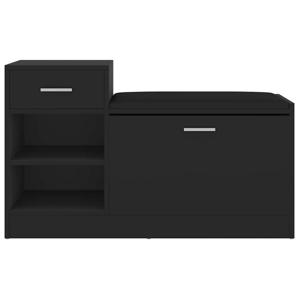 Ławka na buty, czarna, materiał drewnopochodny, MDF, sztuczna skóra, ławka do siedzenia z miejscem do przechowywania, 94,5 x 31 x 57 cm, szafka na buty, regał na buty do przedpokoju