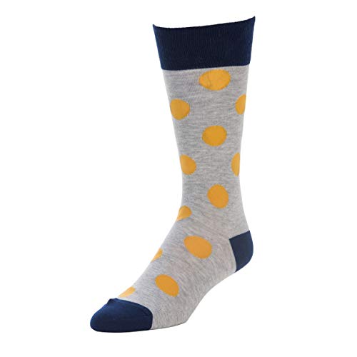 STROLLEGANT Classic Men Crew Polka Dot Casual Cotton Socks 1 Pairs (Yellow), Sock Size 10-13