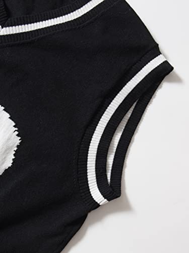 Oyoangle Men's Skull Print Striped V Neck Sleeveless Knitted Pullover Sweater Vest Black L #TOP3