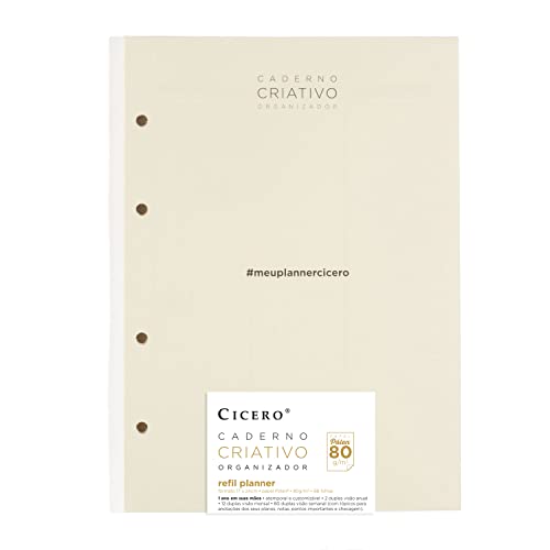 Refil Criativo Argolado, Bege, Semanal, 88 fls, Papel Pólen 80g/m², Tamanho Grande (17x24)