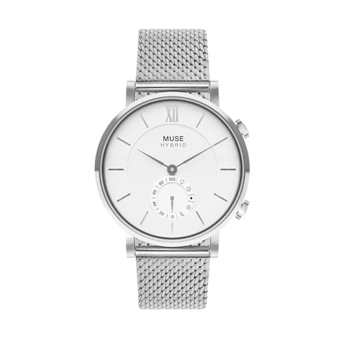 Image of Muse Grandeur Milanese Edition Hybrid Smartwatch for Men & Women with Bluetooth Connectivity, Step Counter, Sleep Monitoring, 5ATM Water Resistant (40MM, Shiny Silver White)