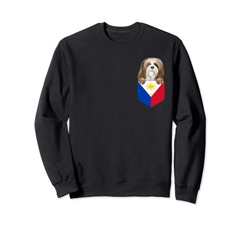 Philippines Flag Lhasa Apsos Dog In Pocket Sweatshirt, Black