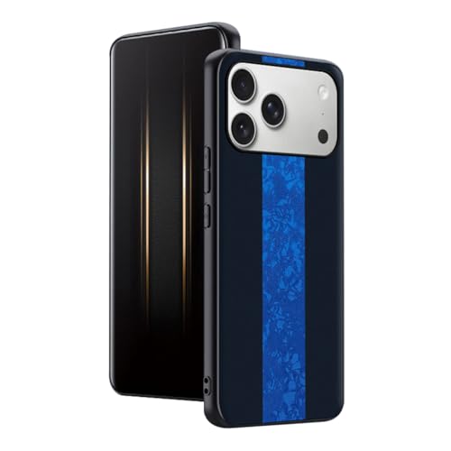 Coque en cuir iPhone 17 Pro Max mince étui bleu avec support de charge