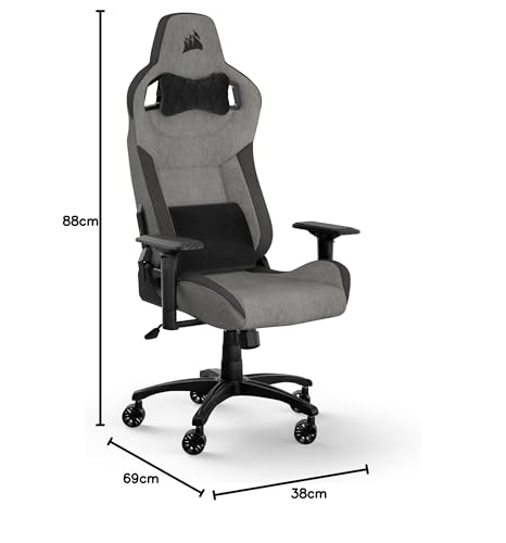 Sedia da gioco in tessuto T3 RUSH (2023) - Design ispirato alle corse - Esterno in tessuto morbido - cuscino per il collo imbottito - supporto lombare in memory foam - altezza del sedile regolabile - antracite e nero - Sedia gaming - Immagine 1