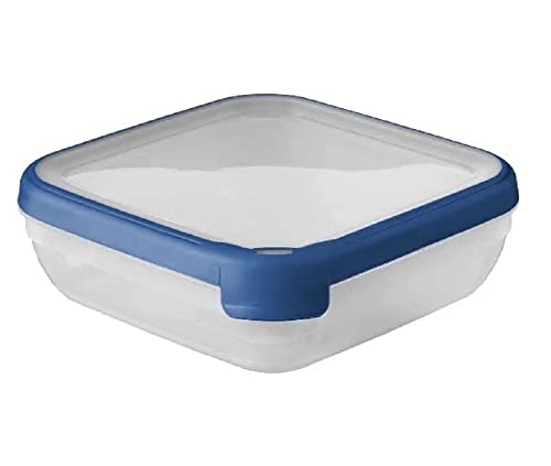 Curver Boîte alimentaire carrée multi usage 1,6L en polypropylène 100% recyclé, 20x20x6,5 cm, adapté au Micro-Ondes, Lave-Vaisselle, Congélateur- Bleu