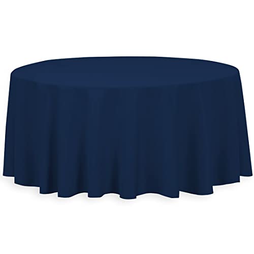 LTC LINENS Navy Blue Round Tablecloth - 132 Inch Round Tablecloth, Large Party Table Cloth, Wrinkle Resistant, Washable Polyester Fabric Table Cover Linens for Wedding, Party, Banquet