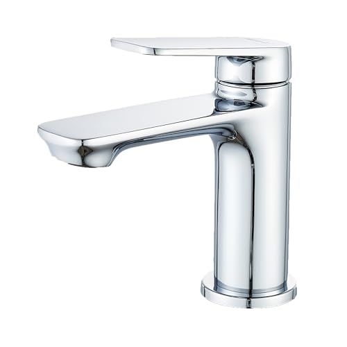BELZ Rubinetto Bagno Lavabo, Miscelatore Monocomando per Lavabo Quadrato, Rubinetteria Miscelatore da Bagno con Tubo Flessibile,Acqua calda e Fredda,Design Moderno,Facile da Installare, Ottone Cromato