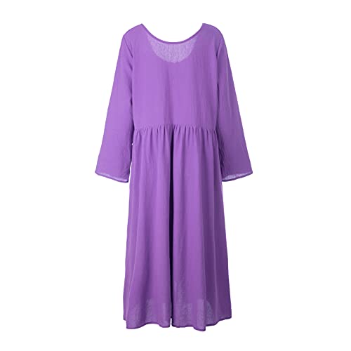 Vestido feminino solto de manga comprida com bolsos vintage plus size vestido casual Boho de férias