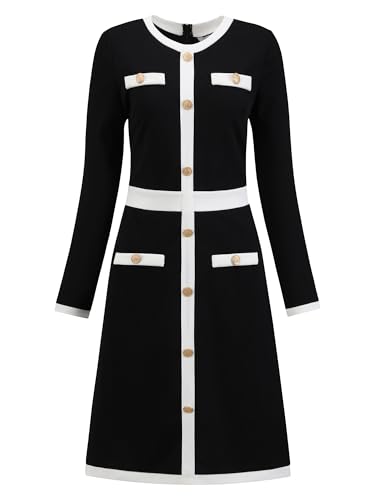 Women's Work Dress 2025 A-Line Long Sleeve Color Block Dresses