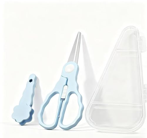 Baby Food Scissors with Travel Case Portable Stainless Steel Shears with Safety Lock Dishwasher Safe Kitchen Scissors Healthy Food Cutter with Dust Cover Blue