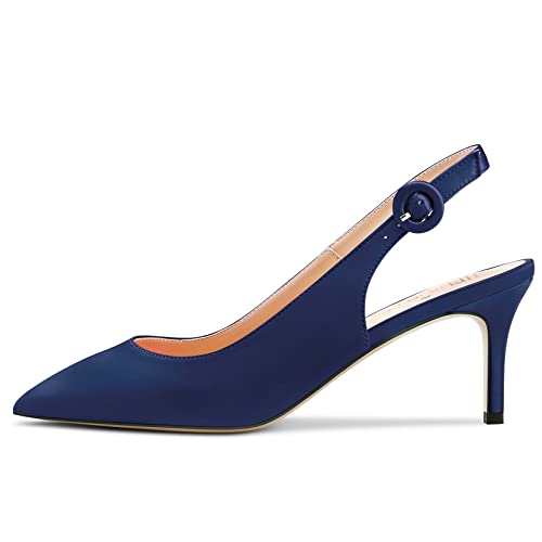 HEUIVZAR Slingback Pumps for Women Ankle Strap Pointed Toe Stiletto Kitten Low Heel Satin Shopping Vacation Classic 2.5 Inch2