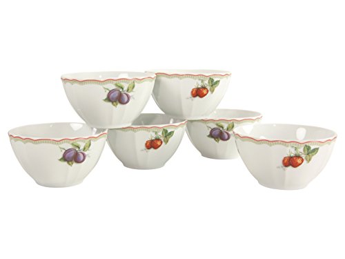 CreaTable, 17034, Serie Flora Orchard, 6-teiliges Geschirrset für 6 Personen, Müslischale aus Porzellan, spülmaschinen- und mikrowellengeeignet, Made in Europe