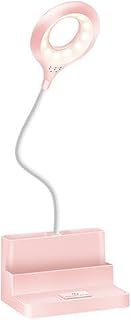 LED Desk Lamp for Study, USB Rechargeable Desk Light 3 Eye-Caring Dimmable Modes Touch Control Flexible Gooseneck Table Lamp Office with Phone Holder&Combined Pen Holder for Read Work (Color : Pink)
