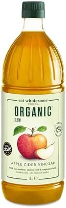 Eat Wholesome Food Co. Vinagre de Sidra de Manzana Cruda Ecológica sin Filtrar con la Madre, 1L