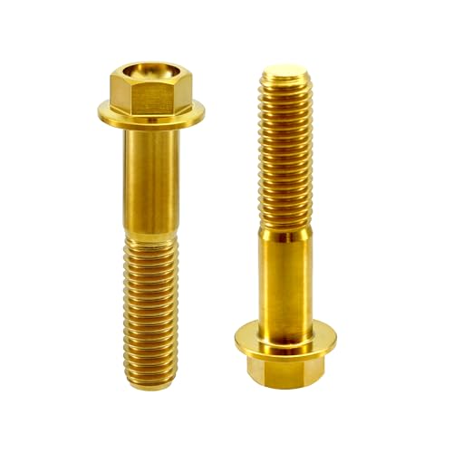 Image of Rison Titanium Bolts Titanium Flanged Hex Head Bolt M6x1.0x25mm 6AL4V Aerospace Grade Ti Bolt Gold Titanium Bolt for Motorcycle Car Modification Pack of 5