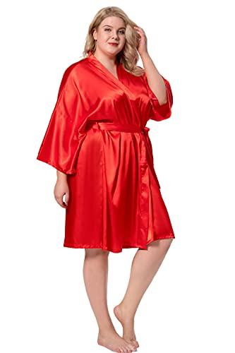 Image of MORFORU Women Bride Bridesmaid Silky Satin Kimono Robe Solid Color Sleepwear for Wedding Party Getting Ready, Short