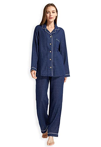Image of Womens Muslin Pajama Set 100% Cotton Double Gauze Linen Like | Breathable Soft Comfort Button Up Loungewear Sleepwear PJ Set