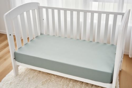 Image of American Baby Company 2 Pack Fitted Crib Sheets 52x28, White /Green | Ultra Soft Microfiber Crib and Toddler Bed Sheets, Breathable & Gentle on Baby Skin, Neutral for Boys & Girls