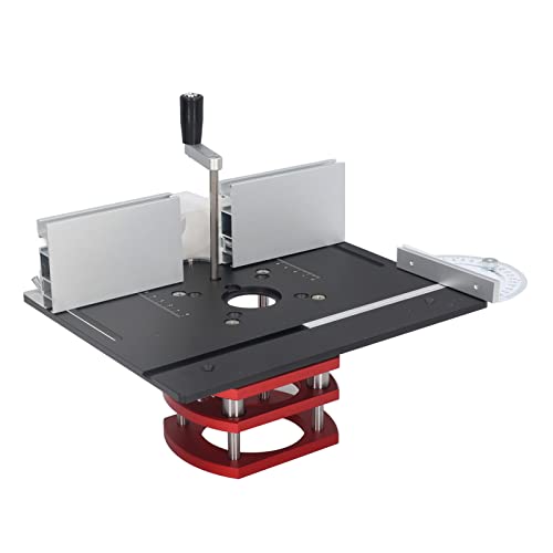 Router Lift with Top Plate Aluminum Router Table Insert Plate Woodworking Router Lifting Base Table Top Router Lift System Kit for Wood Trimming Milling Tools (Black)