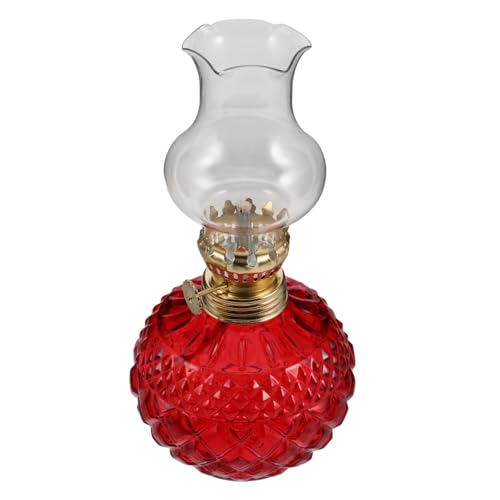 iplusmile Lámpara De Aceite Retro Vintage con Quemador De Lámpara De Aceite, Chimenea De Cristal, Color Rojo, Luz Nocturna Suave para Interiores, Decoración y Uso Emergencias