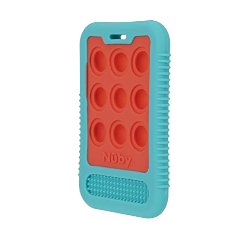 Image of Nuby Baby Teething Toy, 3+ Months, Giggle Bytes Sensory Popper Cellphone, Aqua
