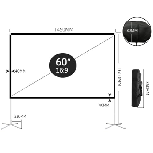 Pantalla de proyector al aire libre 16:9 con soporte y bolsa de transporte, pantalla portátil antiarrugas 4K 3D para noche de cine en el patio trasero (60in/16:9) miniatura 4