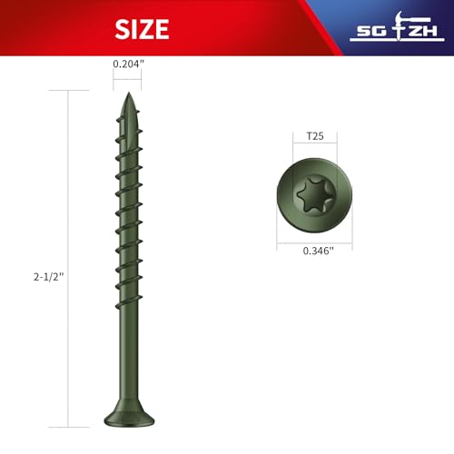 Image of #10 x 2-1 /2 inch Deck Screws (71Pcs) 1lb. Exterior Wood Screws. Carbon Steel, Green, Flat Head, Rust Resistant epoxy Coated, with T25 Star Bit