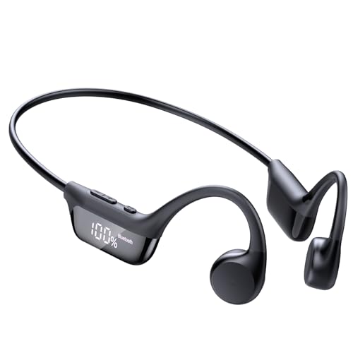 Bone Conduction Headphones Bluetooth 6.0 Earbuds, Open Ear Headphones with Dual Driver Sound, LED Display, IP67 for Sport / running, Dual Device Connection & Low-Latency Game Mode,12 Hours Playtime