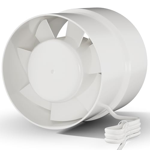EINTTAX 150mm 155mm Rohrventilator Inline-Abluftventilator Leise Rohrlüfter 320m/h Kanalventilator für Bad Toilette Küche Gewächshaus Zelt Garage Weiß(6 Inch (ohne Stecker))