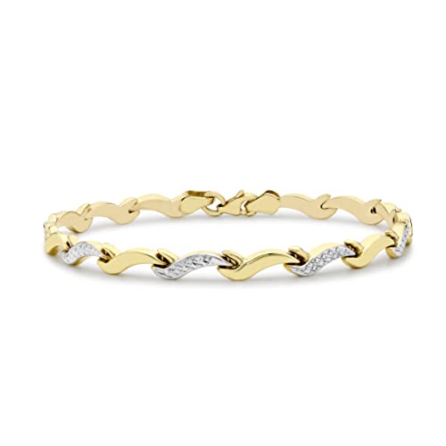 CARISSIMA Women's 9 ct 2 Colour Gold Diamond Cut 4mm Wave Link Bracelet of Length 19 cm/7.5 inch