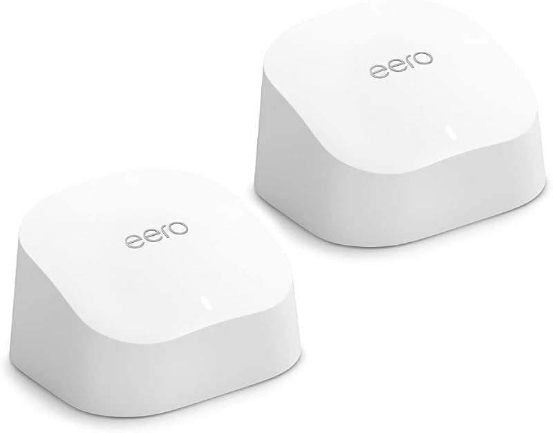 Amazon eero 6 mesh wifi system - Supports internet plans up to 900 Mbps, Coverage up to 3,000 sq. ft., Connect 75+ devices, 2-pack (2 routers)