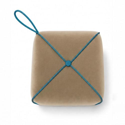 Image of FURNY Signature Regalia Suri Accent Pouf | Boston Fabric | 40D High-Density Foam | (Warm Sand Beige) | Footrest, Vanity Ottoman & Accent Seat for Home, Office & Hotel