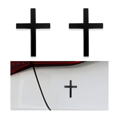 DXNQ 2PCS Metal Jesus Christ Cross Badge Stickers 2.51.8 Alloy 3D Individual Car Cross Sticker Self Adhesive Scratch Covering Metal Cross Auto Emblem Decal for Car Body Fender Tail (Black)