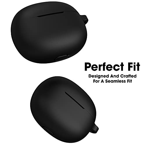 Portable Silicone Case for TechLife Buds T100 Shockproof Scratch-Resistant Non-Slip Grip with Carabiner Clip Full Protection Anti Dust Anti Fall Soft Protective Earbuds Case Cover Premium Design Black