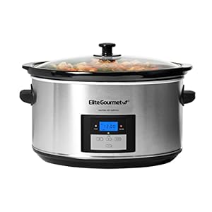 Elite Gourmet MST-900D# Digital Programmable Slow Cooker, Oval Adjustable Temp, Entrees, Sauces, Stews & Dips, Dishwasher Safe Glass Lid & Crock (8.5 Quart, Stainless Steel)