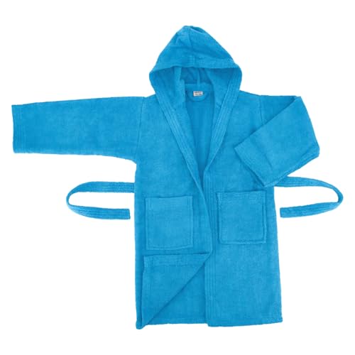 Celodoro Kinder Bademantel mit Kapuze Baumwolle - Blau 134-140