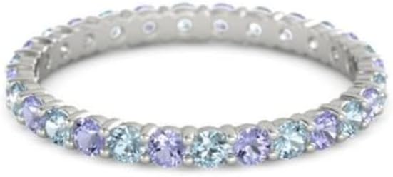 Aquamarine With Iolite Round 2.50 MM Eternity 925 Sterling Silver Women Wedding Stacking Ring