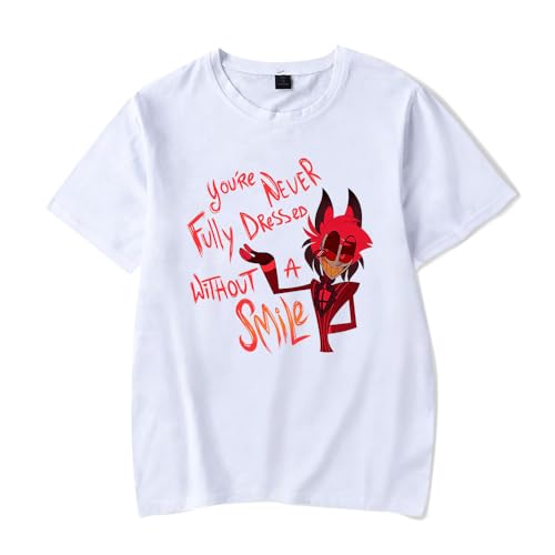 Hazbin Hotel T-Shirt Anime Cartoon Design Kurzarm Baumwolle Schwarz und Weiß Unisex