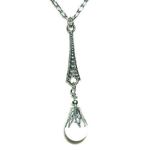 ART DECO Rock Crystal Quartz NECKLACE Pendant Silver Pltd POOLS