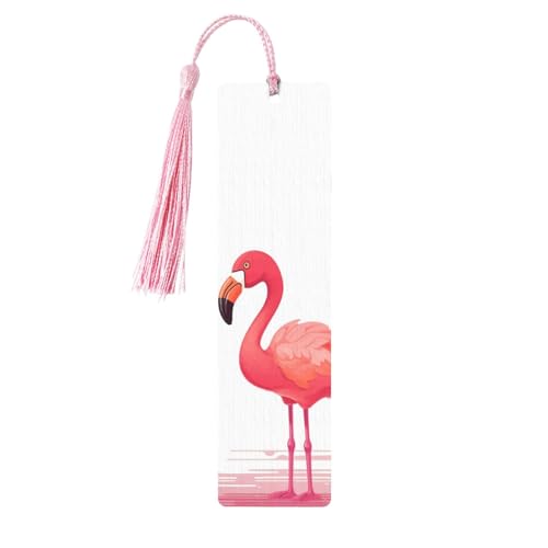 漫画フラミンゴ木製しおり 男女兼用 読書用 木製しおり タッセル付きユニークなハンドメイドブックマーク タッセルペンダント付きクラフトブックマーク 本好きの誕生日教師へのギフトに