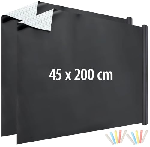 infactory Adesivi da parete: set di 2 pellicole autoadesive con 5 gessetti, cancellabili, 45 x 200 cm (pellicola per lavagna con gesso, lavagna)