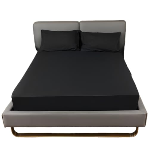 Fitted Sheet 40cm Deep Bed Sheet Single Size 90X190CM Black Hotel Quality Poly Cotton (Black, Single)