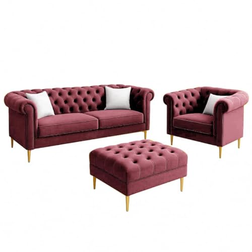 Image of Classic 3+1= 4 Seater with Footrest Seater Sofa Set Luxury Chesterfield Modern Fahionalable Sleeper Sofa for Living Room, Dining Room, (ASHROSE A1)