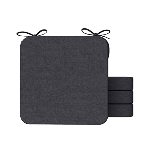 Aaaaacessories Square Chair Cushions For Dining Chairs With Ties And Removable Cover, 2" Thick Dining Kitchen Chair Pads, Indoor Dining Room Chair Cushions, 16" X 16", Set Of 4, Dark Grey #TOP17