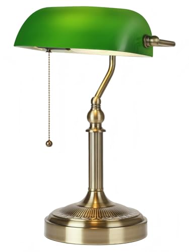Newrays Grünes Glas Bankers Schreibtischlampe mit Pull Chain Switch Plug in Leuchte für Home Office