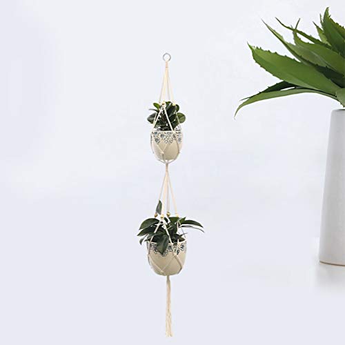 DOITOOL Cesto de vaso de flores para pendurar à mão - bolso de rede de corda de algodão tecido, cest