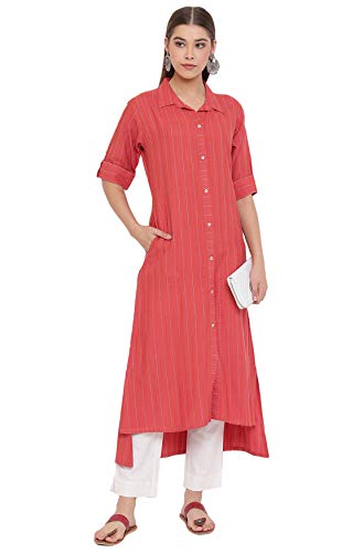 Image of Janasya Women's Orange Rayon Kurta with Pocket