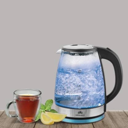 SAKIN Glass electric kettle with Blue LED Illumination, borosilicate transparent Glass, & Stainless Steel Heating Plate.(1.8Litre, 1500 Watt)