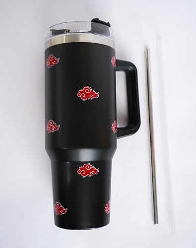 Image of Akatsuki 1200ML Stainless Steel Tumbler Hot and Cold with Handle and Lid and 2 Straws, Double Insulated Cup Leak Proof Mug Cupholder for Gym, Travelling (Black)