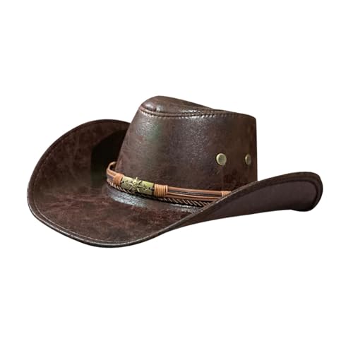 Image of Western Cowboy Hat for Men Women Jazz Top Hat for Travel Outdoor Performance Coffee